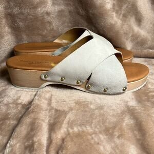 Women's Donna Tuscano Sandals Slip On Leather Taupe Sz 9 Platform Made in Italy!